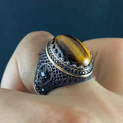 Brown Tiger Eye Gemstone 925 Solid Silver Ring