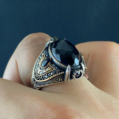 Oval Black Onyx Gemstone 925 Sterling Silver Handmade Ring