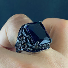 Sapphire Gemstone Ring For Men 925 Sterling Silver