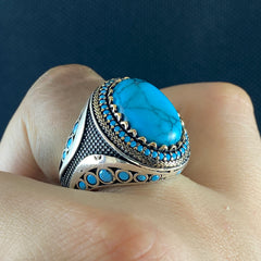 Blue Turquoise Gemstone 925 Sterling Silver Handmade Ring