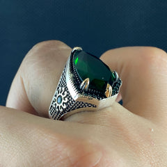 Emerald Gemstone Green Stone 925 Sterling Silver Ring