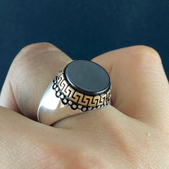 Black Gemstone Onyx 925 Sterling Silver Men Classic Ring