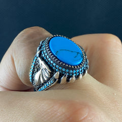 Eagle Turquoise Stone 925 Sterling Silver Men Ring