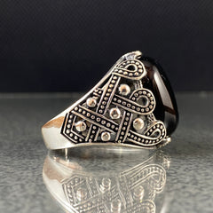 Oval Black Onyx Gemstone 925 Solid Silver Ring