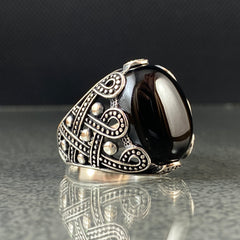 Oval Black Onyx Gemstone 925 Solid Silver Ring