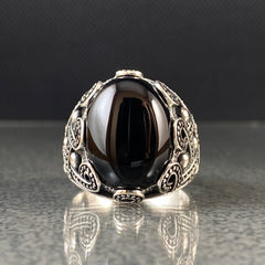 Oval Black Onyx Gemstone 925 Solid Silver Ring