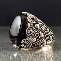 Oval Black Onyx Gemstone 925 Solid Silver Ring