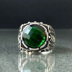 Anillo de plata maciza de piedra esmeralda 925, anillo de piedra preciosa esmeralda verde 