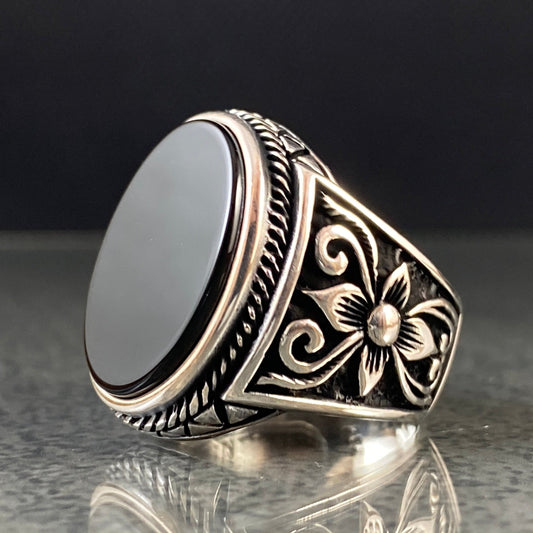 Onyx Gemstone 925 Solid Silver Handmade Ring