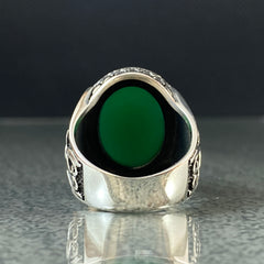 Oval Green Agate Gemstone 925 Silver Ring