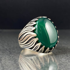 Anillo de plata maciza de piedra esmeralda 925, anillo de piedra preciosa esmeralda verde 