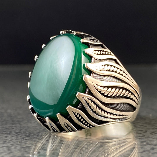 Anillo de plata maciza de piedra esmeralda 925, anillo de piedra preciosa esmeralda verde 