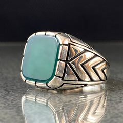 Green Agate Gemstone 925 Solid Silver Men Ring