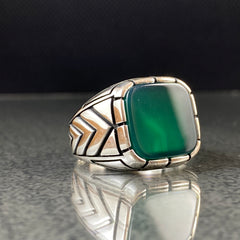 Anillo de plata maciza de piedra esmeralda 925, anillo de piedra preciosa esmeralda verde 