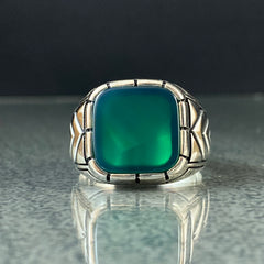 Green Agate Gemstone 925 Solid Silver Men Ring