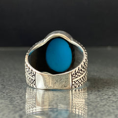 Oval Blue Turquoise Gemstone 925 Silver Men Riing