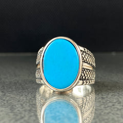 Oval Blue Turquoise Gemstone 925 Silver Men Riing