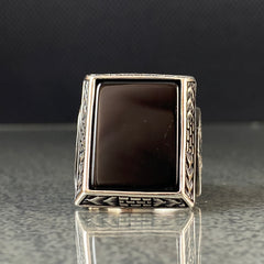 Large Black Onyx Gemstone 925 Solid Silver Handmade Men Ring