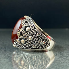 925 Solid Silver Red Agate Gemstone Men Ring