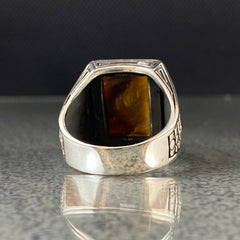 Brown Tiger Eye Gemstone 925 Solid Silver Men Ring