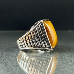 Brown Tiger Eye Gemstone 925 Solid Silver Men Ring