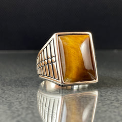 Brown Tiger Eye Gemstone 925 Solid Silver Men Ring