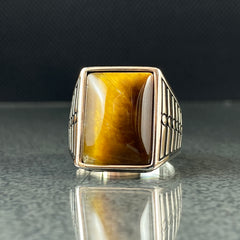 Brown Tiger Eye Gemstone 925 Solid Silver Men Ring