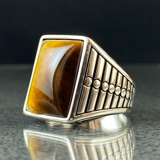 Brown Tiger Eye Gemstone 925 Solid Silver Men Ring