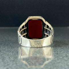 925 Solid Silver Agate Gemstone Men Ring