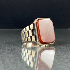 925 Solid Silver Agate Gemstone Men Ring