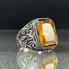 Yellow Citrine Gemstone 925 Solid Silver Ring