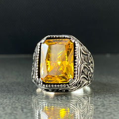 Yellow Citrine Gemstone 925 Solid Silver Ring