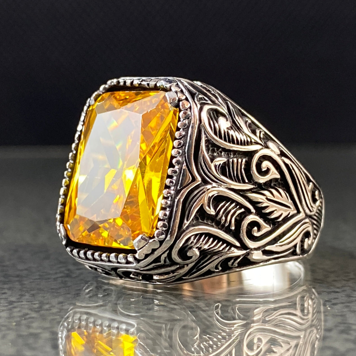 Yellow Citrine Gemstone 925 Solid Silver Ring