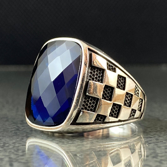 Sapphire 925 Solid Silver Men Ring