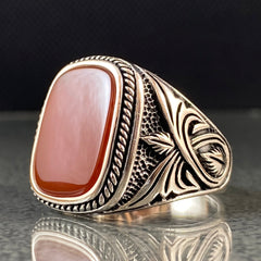 Red Agate Stone Men Handmade Ring