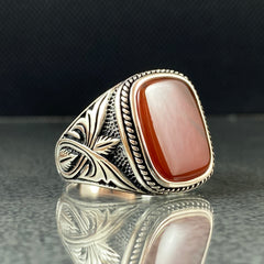 Red Agate Stone Men Handmade Ring