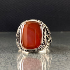 Red Agate Stone Men Handmade Ring