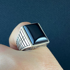 Onyx Gemstone 925 Solid Silver Men Ring