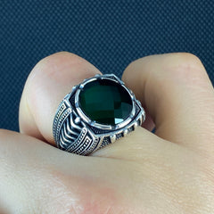 Anillo de plata maciza de piedra esmeralda 925, anillo de piedra preciosa esmeralda verde 