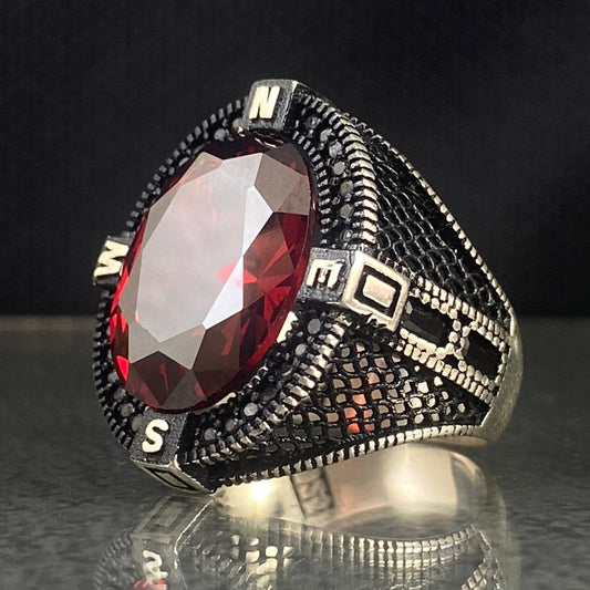 Red Ruby Stone 925 Sterling Silver Men Handmade Ring