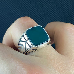 Green Agate Gemstone 925 Solid Silver Men Ring