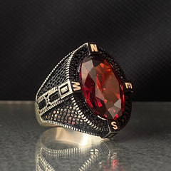 Red Ruby Stone 925 Sterling Silver Men Handmade Ring