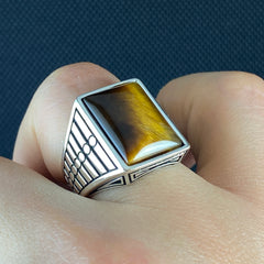 Brown Tiger Eye Gemstone 925 Solid Silver Men Ring