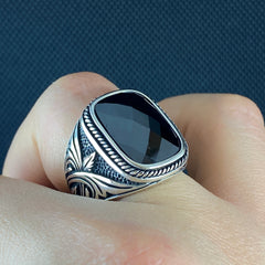 Onyx Gemstone 925 Solid Silver Handmade Ring