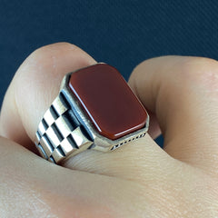 925 Solid Silver Agate Gemstone Men Ring