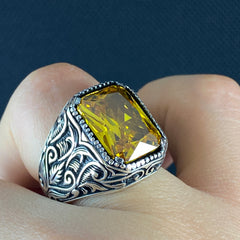 Yellow Citrine Gemstone 925 Solid Silver Ring