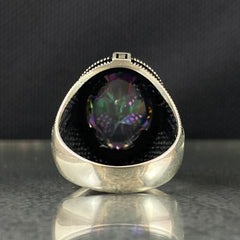 Oval Mystic Topaz Stone 925 Sterling Silver Men Ring