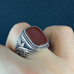 Red Agate Stone Men Handmade Ring