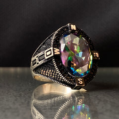 Oval Mystic Topaz Stone 925 Sterling Silver Men Ring