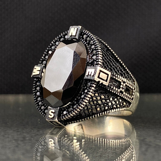 Oval Black Onyx Stone 925 Sterling Silver Men Handmade Ring